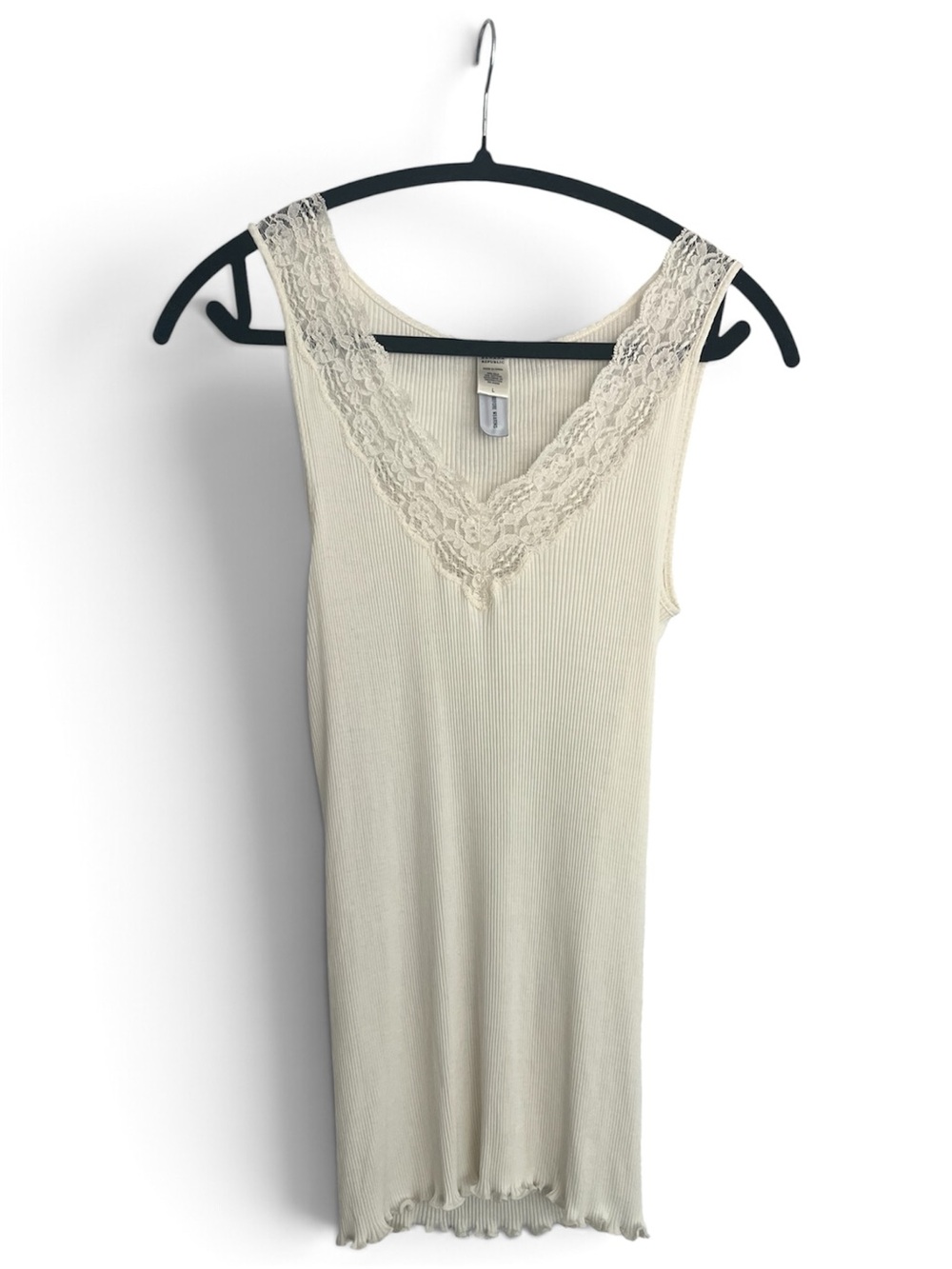 Banana Republic Silk Cotton Blend Ribbed Lace Tank Too Cream L Old Money Preppy